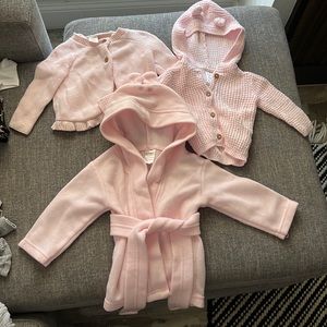 3 pink baby outfits, under 12 months